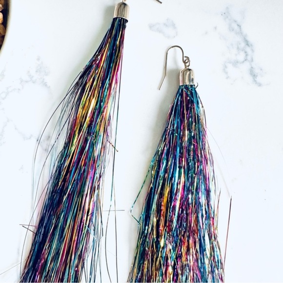 2/$30🌵 Tinsel Tassel Colorful Earrings Party Dangle Bohemian Hippie Bright NEW - Picture 5 of 6